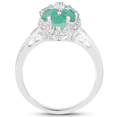 2.60 Carat Genuine Emerald and White Topaz .925 Sterling Silver Ring
