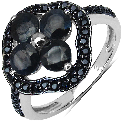 Sapphire-2.31 Carat Genuine Blue Sapphire & Black Spinel .925 Sterling Silver Ring