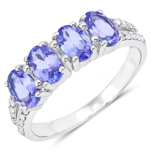 Tanzanite-2.01 Carat Genuine Tanzanite and White Topaz .925 Sterling Silver Ring
