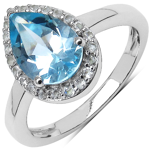 Rings-2.83 Carat Genuine Blue Topaz & White Topaz .925 Sterling Silver Ring