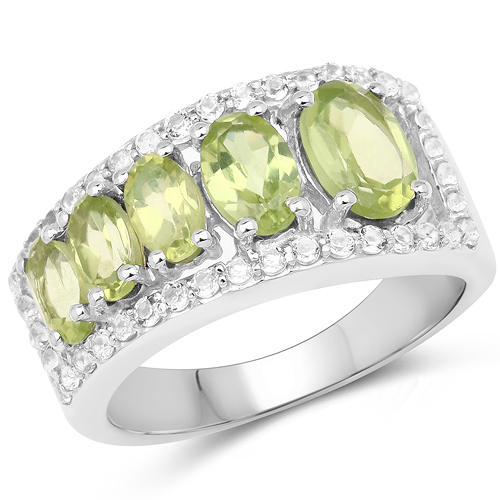 2.58 Carat Genuine Peridot and White Topaz .925 Sterling Silver Ring