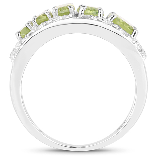 2.58 Carat Genuine Peridot and White Topaz .925 Sterling Silver Ring