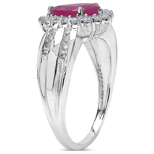 1.61 Carat Genuine Ruby, White Topaz .925 Sterling Silver Solitaire Ring