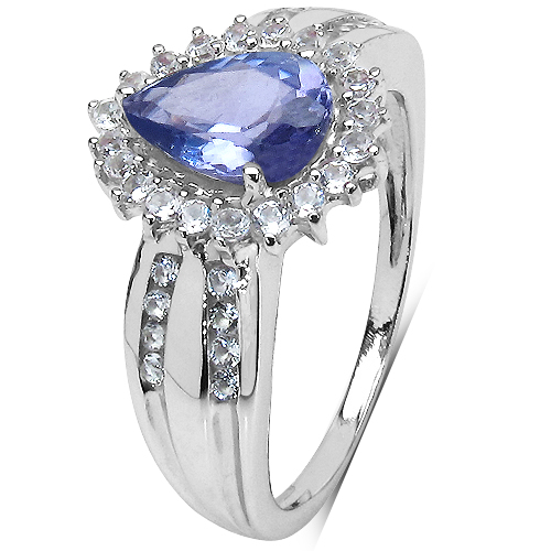 1.37 Carat Genuine Tanzanite & White Topaz .925 Sterling Silver Ring