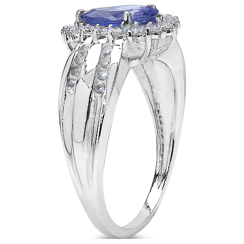 1.37 Carat Genuine Tanzanite & White Topaz .925 Sterling Silver Ring