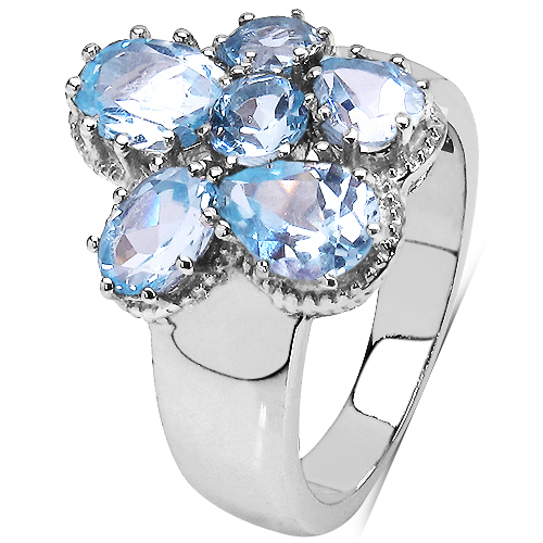 3.56 Carat Genuine Blue Topaz .925 Sterling Silver Cluster Ring