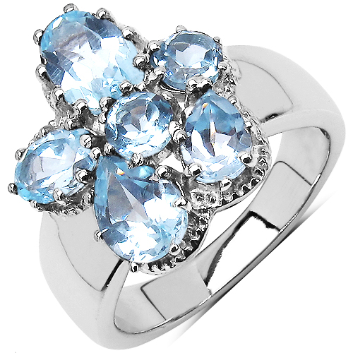 Rings-3.56 Carat Genuine Blue Topaz .925 Sterling Silver Cluster Ring