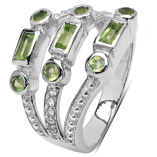 0.95 Carat Genuine Peridot & White Topaz .925 Sterling Silver Ring