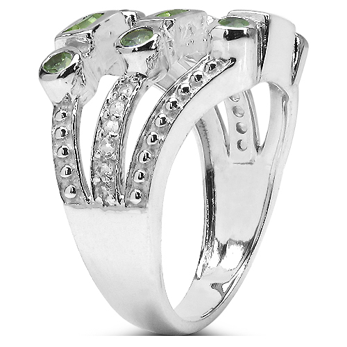 0.95 Carat Genuine Peridot & White Topaz .925 Sterling Silver Ring