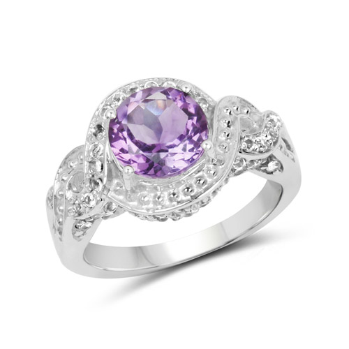 Amethyst-2.53 Carat Genuine Amethyst and White Topaz .925 Sterling Silver Ring