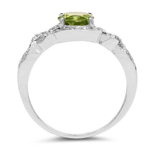 2.55 Carat Genuine Peridot and White Topaz .925 Sterling Silver Ring