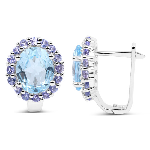 6.06 Carat Genuine Blue Topaz and Tanzanite .925 Sterling Silver Earrings
