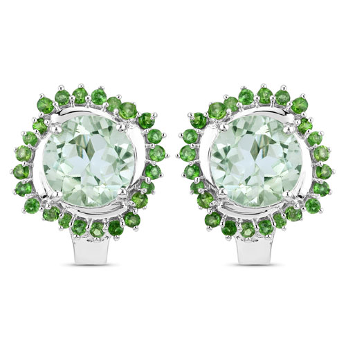 Amethyst-8.94 Carat Genuine Green Amethyst and Chrome Diopside .925 Sterling Silver Earrings