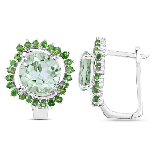 8.94 Carat Genuine Green Amethyst and Chrome Diopside .925 Sterling Silver Earrings