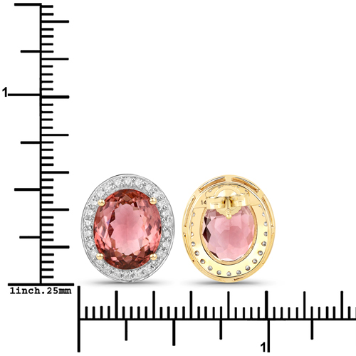 6.62 Carat Genuine Baby Pink Tourmaline and White Diamond 14K Yellow Gold Earrings