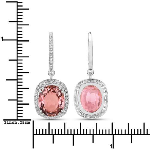 8.90 Carat Genuine Baby Pink Tourmaline and White Diamond 14K White Gold Earrings