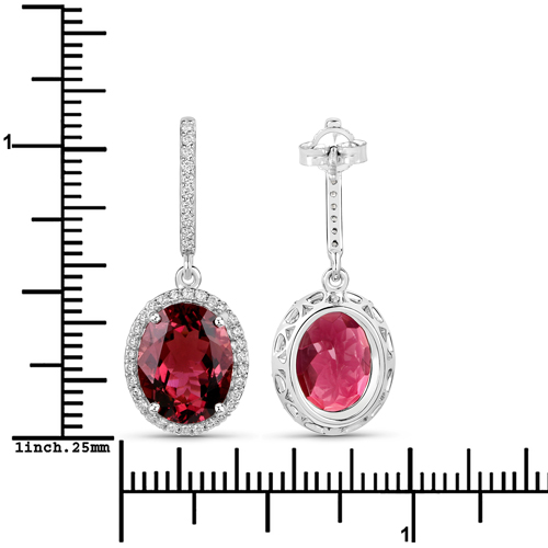 6.86 Carat Genuine Royal Pink Tourmaline and White Diamond 14K White Gold Earrings