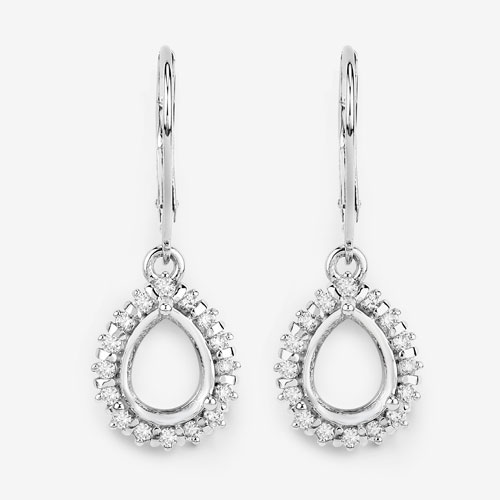 0.45 Carat Genuine White Diamond 14K White Gold Semi Mount Earrings - holds 9x7mm Pear Gemstones