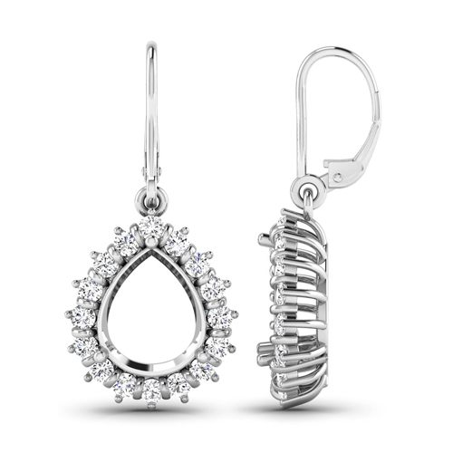 0.45 Carat Genuine White Diamond 14K White Gold Semi Mount Earrings - holds 9x7mm Pear Gemstones