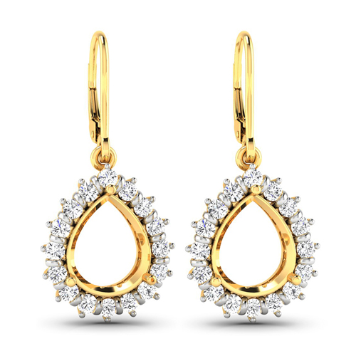 0.45 Carat Genuine White Diamond 14K Yellow Gold Semi Mount Earrings - holds 9x7mm Pear Gemstones
