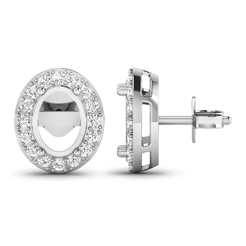 0.45 Carat Genuine White Diamond 14K White Gold Semi Mount Earrings - holds 8x6mm Oval Gemstones