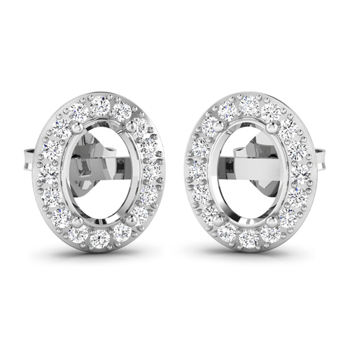 0.45 Carat Genuine White Diamond 14K White Gold Semi Mount Earrings - holds 8x6mm Oval Gemstones