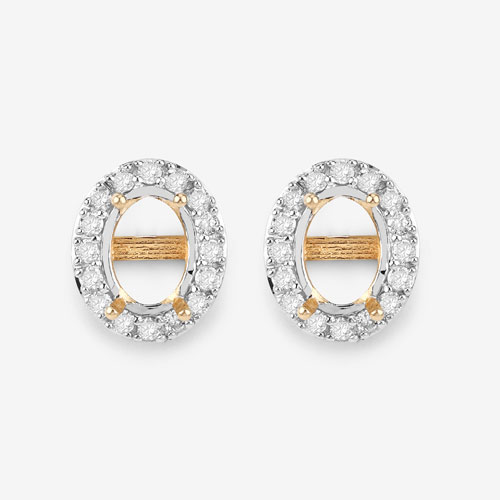 0.45 Carat Genuine White Diamond 14K Yellow Gold Semi Mount Earrings - holds 8x6mm Oval Gemstones