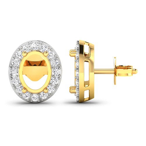 0.45 Carat Genuine White Diamond 14K Yellow Gold Semi Mount Earrings - holds 8x6mm Oval Gemstones