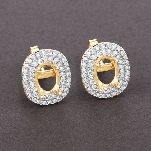0.45 Carat Genuine White Diamond 14K Yellow Gold Semi Mount Earrings - holds 7x5mm Oval Gemstones