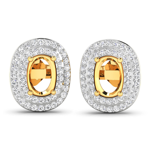 0.45 Carat Genuine White Diamond 14K Yellow Gold Semi Mount Earrings - holds 7x5mm Oval Gemstones