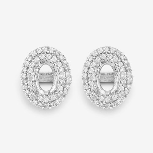 0.32 Carat Genuine White Diamond 14K White Gold Semi Mount Earrings - holds 6x4mm Oval Gemstones