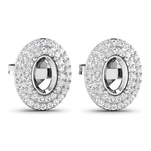 0.32 Carat Genuine White Diamond 14K White Gold Semi Mount Earrings - holds 6x4mm Oval Gemstones