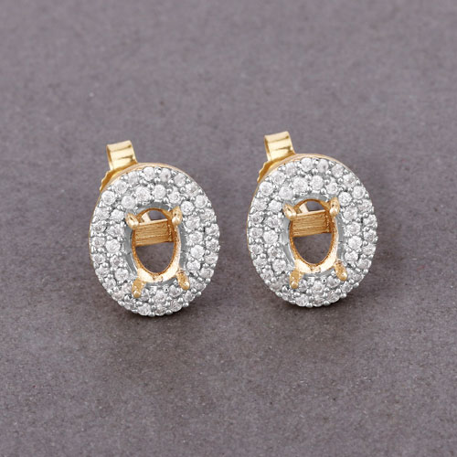 0.32 Carat Genuine White Diamond 14K Yellow Gold Semi Mount Earrings - holds 6x4mm Oval Gemstones