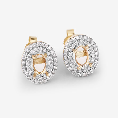 0.32 Carat Genuine White Diamond 14K Yellow Gold Semi Mount Earrings - holds 6x4mm Oval Gemstones