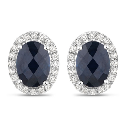 Earrings-2.38 Carat Genuine Blue Sapphire and White Diamond 14K White Gold Earrings