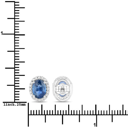 2.16 Carat Genuine Blue Sapphire and White Diamond 14K White Gold Earrings
