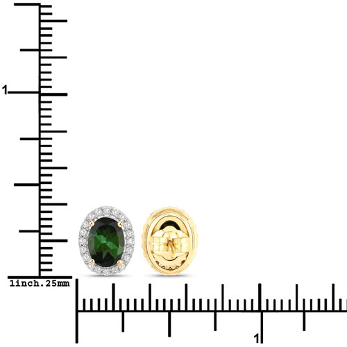 1.92 Carat Genuine Green Tourmaline and White Diamond 14K Yellow Gold Earrings