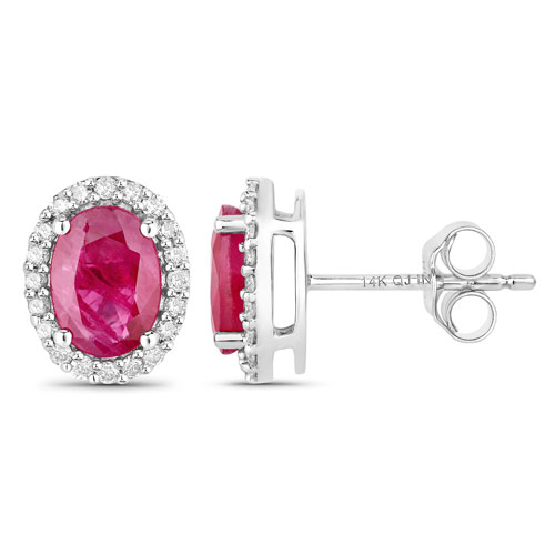 1.96 Carat Genuine Ruby and White Diamond 14K White Gold Earrings