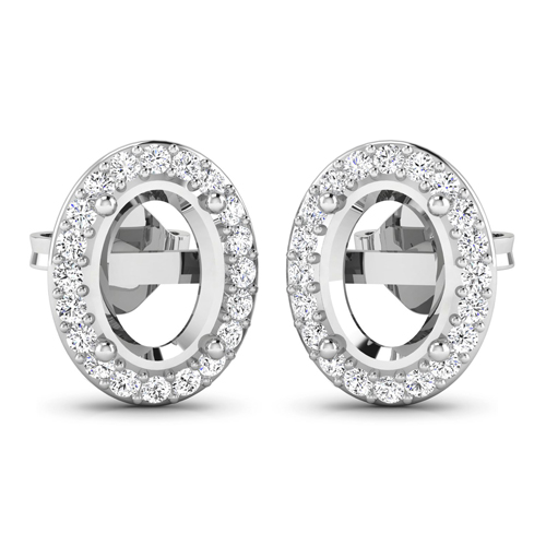 0.26 Carat Genuine White Diamond 14K White Gold Semi Mount Earrings - holds 7x5mm Oval Gemstones