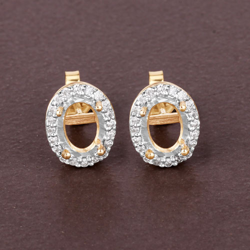 0.26 Carat Genuine White Diamond 14K Yellow Gold Semi Mount Earrings - holds 7x5mm Oval Gemstones