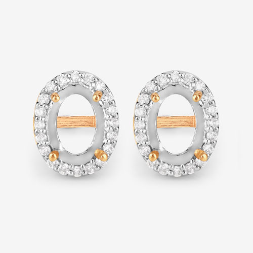 0.26 Carat Genuine White Diamond 14K Yellow Gold Semi Mount Earrings - holds 7x5mm Oval Gemstones