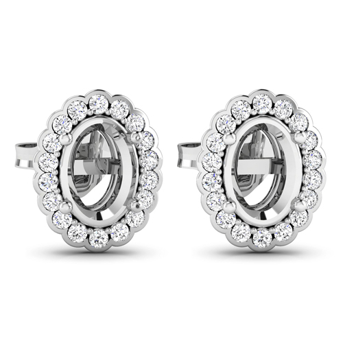 0.29 Carat Genuine White Diamond 14K White Gold Semi Mount Earrings - holds 7x5mm Oval Gemstones