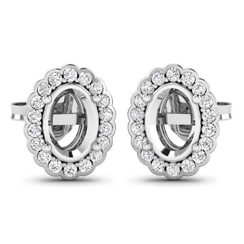 0.29 Carat Genuine White Diamond 14K White Gold Semi Mount Earrings - holds 7x5mm Oval Gemstones