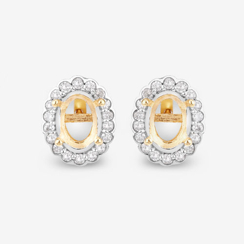 0.29 Carat Genuine White Diamond 14K Yellow Gold Semi Mount Earrings - holds 7x5mm Oval Gemstones