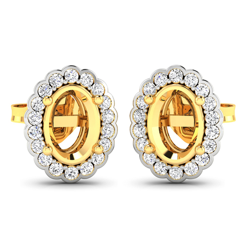 0.29 Carat Genuine White Diamond 14K Yellow Gold Semi Mount Earrings - holds 7x5mm Oval Gemstones