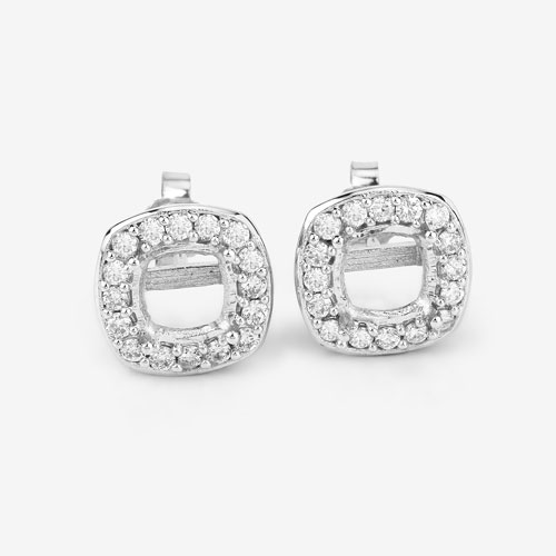 0.45 Carat Genuine White Diamond 14K White Gold Semi Mount Earrings - holds 6x6mm Cushion Gemstones