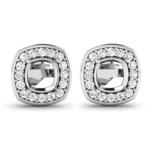 0.45 Carat Genuine White Diamond 14K White Gold Semi Mount Earrings - holds 6x6mm Cushion Gemstones
