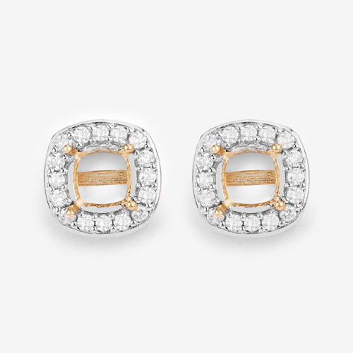 0.45 Carat Genuine White Diamond 14K Yellow Gold Semi Mount Earrings - holds 6x6mm Cushion Gemstones