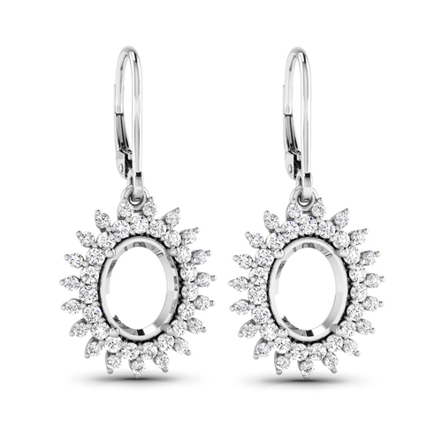 0.84 Carat Genuine White Diamond 14K White Gold Semi Mount Earrings - holds 9x7mm Oval Gemstones