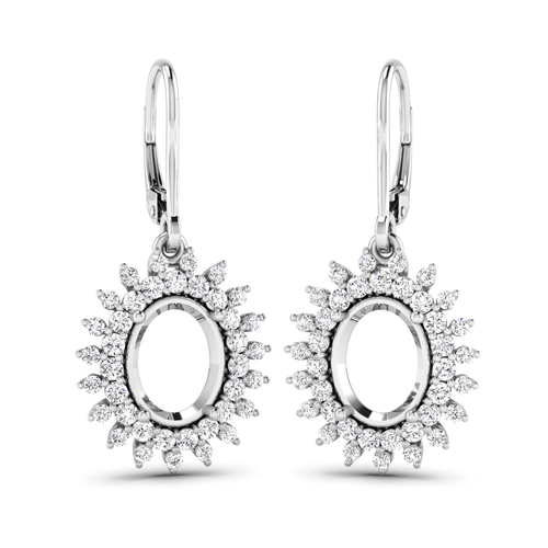0.84 Carat Genuine White Diamond 14K White Gold Semi Mount Earrings - holds 9x7mm Oval Gemstones
